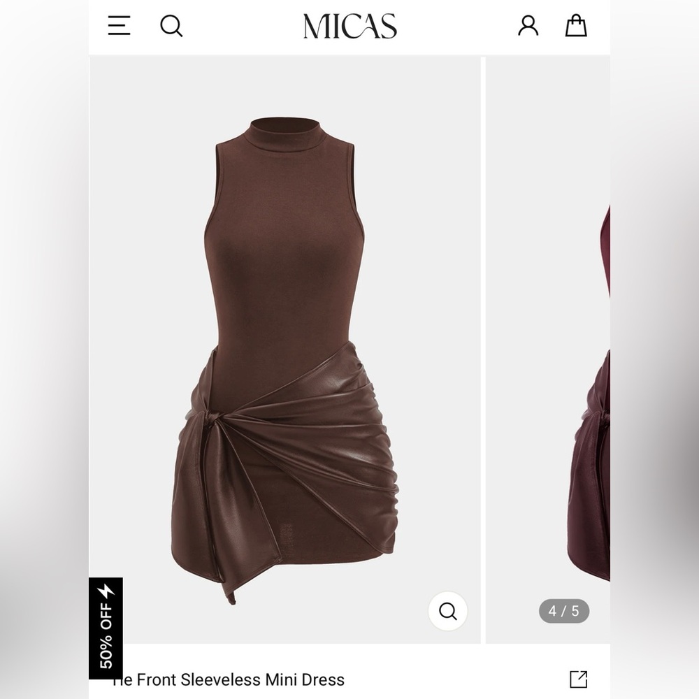 Micas Chocolate Brown Front Sleeveless Mini Dress